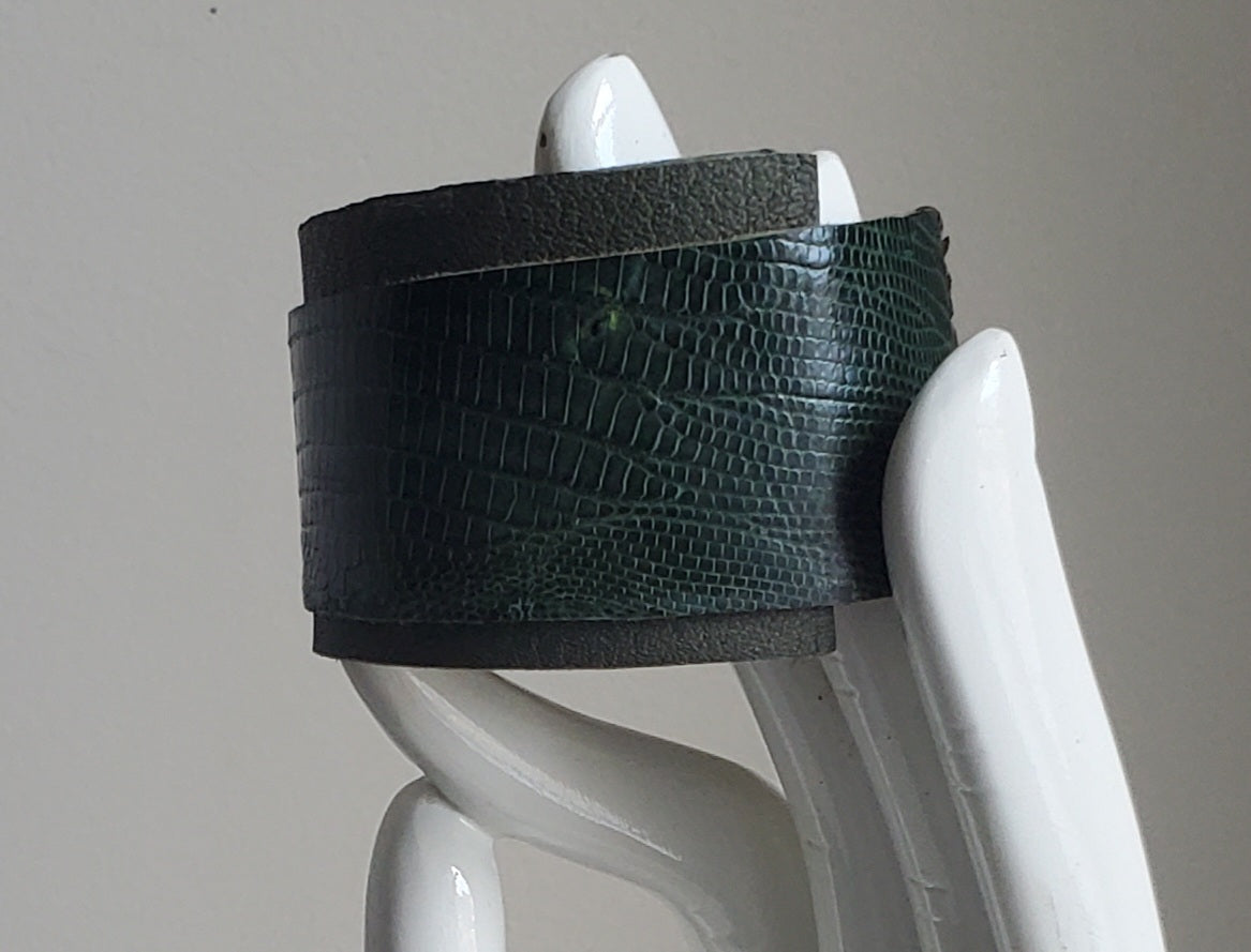 Leather Wrap Bracelet - Green Snake Skin