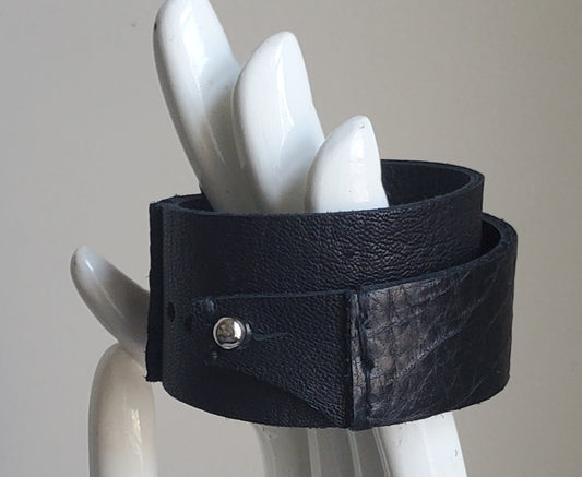 Leather Wrap Bracelet - Black Embossed