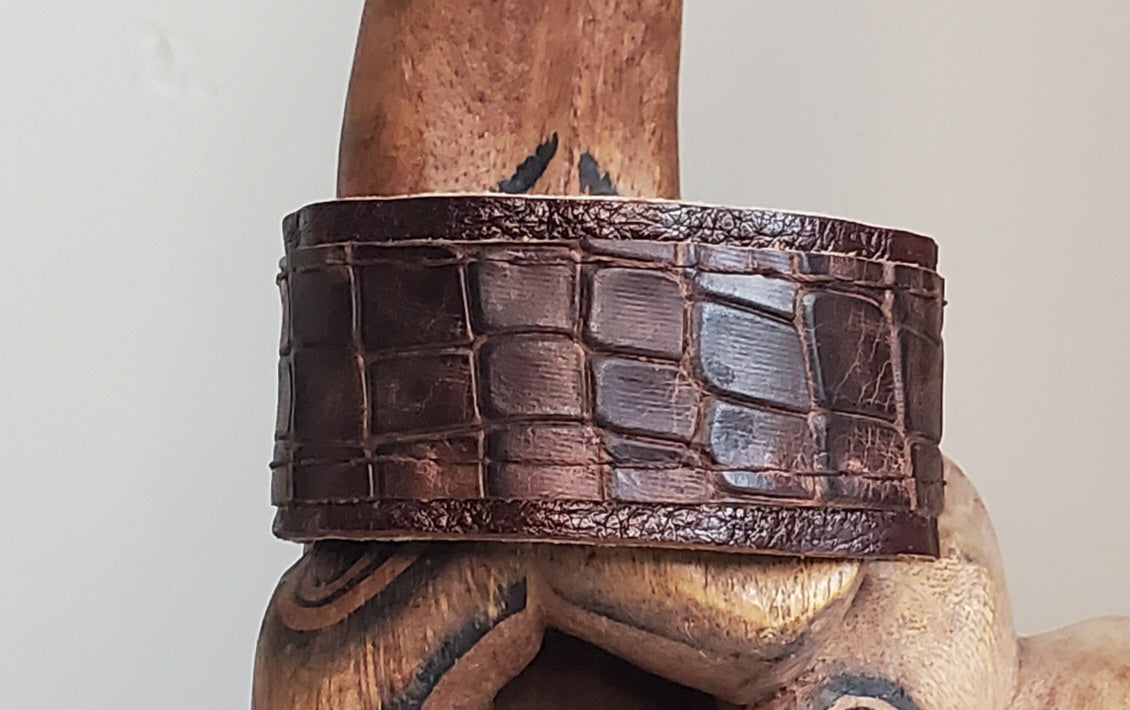 Men's Leather Cuff- Brown Embossed