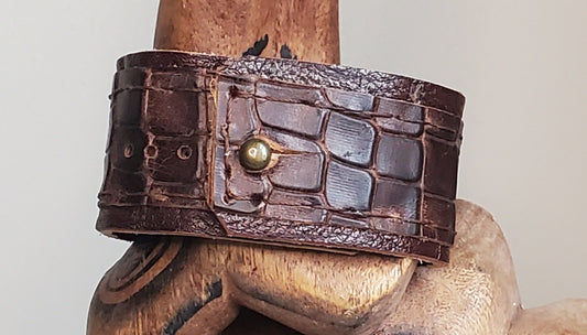 Men's Leather Cuff- Brown Embossed