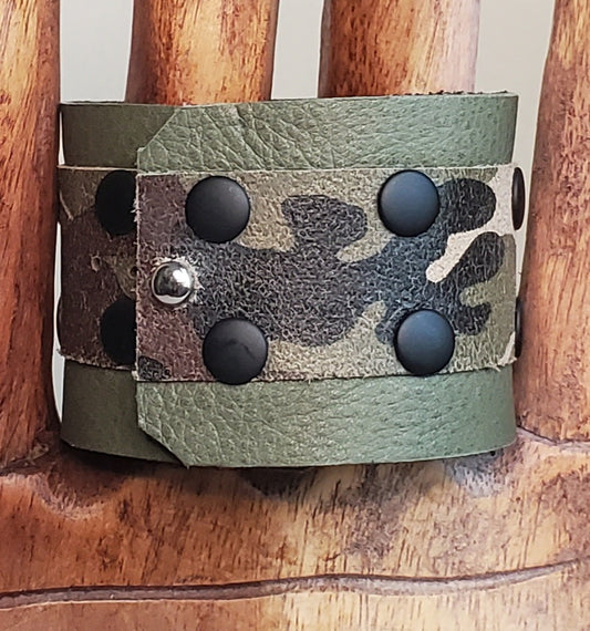 Camo Print on Green Leather